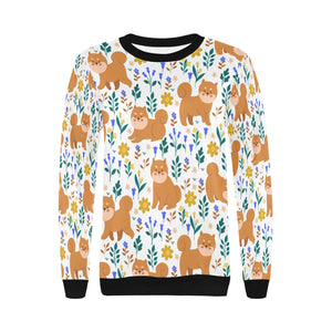 Flower Garden Shiba Inus Women's Sweatshirt-Apparel-Apparel, Shiba Inu, Sweatshirt-1