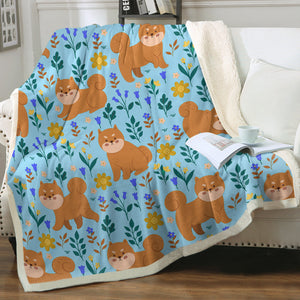 Flower Garden Shiba Soft Warm Fleece Blanket - 4 Colors-Blanket-Blankets, Home Decor, Shiba Inu-11