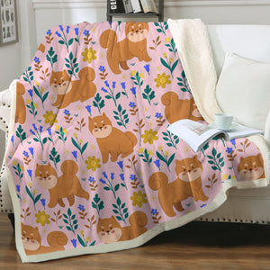 Flower Garden Shiba Soft Warm Fleece Blanket - 4 Colors-Blanket-Blankets, Home Decor, Shiba Inu-Soft Pink-Small-2