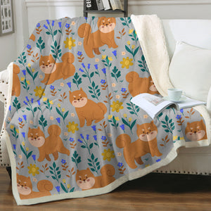 Flower Garden Shiba Soft Warm Fleece Blanket - 4 Colors-Blanket-Blankets, Home Decor, Shiba Inu-Warm Gray-Small-3