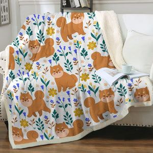 Flower Garden Shiba Soft Warm Fleece Blanket - 4 Colors-Blanket-Blankets, Home Decor, Shiba Inu-8