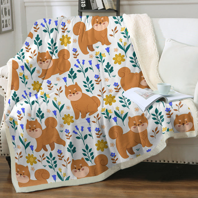 Flower Garden Shiba Soft Warm Fleece Blanket - 4 Colors-Blanket-Blankets, Home Decor, Shiba Inu-Ivory-Small-1