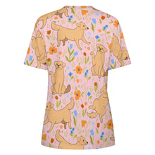 Load image into Gallery viewer, Flower Garden Yellow Labrador Love All Over Print Women&#39;s Cotton T-Shirt - 4 Colors-Apparel-Apparel, Labrador, Shirt, T Shirt-10