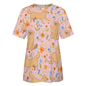 Flower Garden Yellow Labrador Love All Over Print Women's Cotton T-Shirt - 4 Colors-Apparel-Apparel, Labrador, Shirt, T Shirt-11