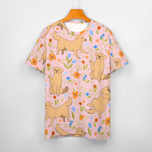 Load image into Gallery viewer, Flower Garden Yellow Labrador Love All Over Print Women&#39;s Cotton T-Shirt - 4 Colors-Apparel-Apparel, Labrador, Shirt, T Shirt-12