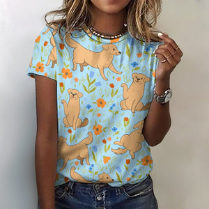 Flower Garden Yellow Labrador Love All Over Print Women's Cotton T-Shirt - 4 Colors-Apparel-Apparel, Labrador, Shirt, T Shirt-2XS-LightBlue-13