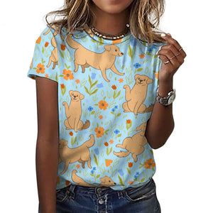 Flower Garden Yellow Labrador Love All Over Print Women's Cotton T-Shirt - 4 Colors-Apparel-Apparel, Labrador, Shirt, T Shirt-14