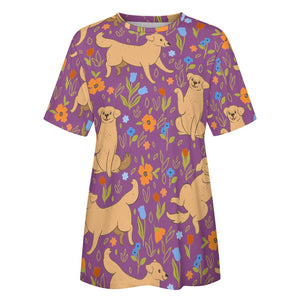 Flower Garden Yellow Labrador Love All Over Print Women's Cotton T-Shirt - 4 Colors-Apparel-Apparel, Labrador, Shirt, T Shirt-3