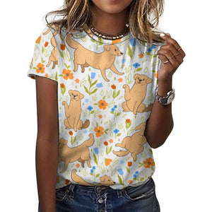 Flower Garden Yellow Labrador Love All Over Print Women's Cotton T-Shirt - 4 Colors-Apparel-Apparel, Labrador, Shirt, T Shirt-6