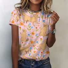 Load image into Gallery viewer, Flower Garden Yellow Labrador Love All Over Print Women&#39;s Cotton T-Shirt - 4 Colors-Apparel-Apparel, Labrador, Shirt, T Shirt-2XS-Pink-8