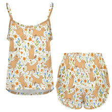 Load image into Gallery viewer, Flower Garden Yellow Labradors Women's Cami and Shorts Pajama Set-Apparel-Apparel,Dog Mom Gifts,Labrador,Pajamas-11