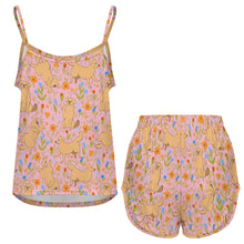 Load image into Gallery viewer, Flower Garden Yellow Labradors Women's Cami and Shorts Pajama Set-6