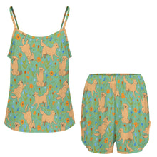 Load image into Gallery viewer, Flower Garden Yellow Labradors Women's Cami and Shorts Pajama Set-13