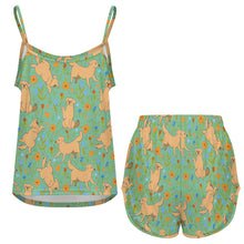 Load image into Gallery viewer, Flower Garden Yellow Labradors Women's Cami and Shorts Pajama Set-11