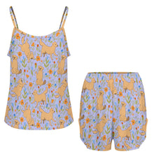 Load image into Gallery viewer, Flower Garden Yellow Labradors Women's Cami and Shorts Pajama Set-21