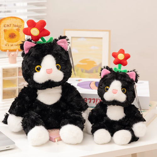 Flower Power Black and White Cat Soft Plush Toy-10