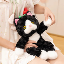 Load image into Gallery viewer, Flower Power Black and White Cat Soft Plush Toy-4