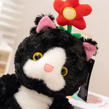 Load image into Gallery viewer, Flower Power Black and White Cat Soft Plush Toy-6