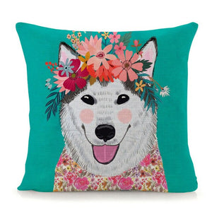 Flower Tiara Husky Cushion Cover - Series 1-Home Decor-Cushion Cover, Dogs, Home Decor, Siberian Husky-Linen-Husky-1