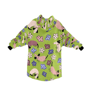 Flowery Cartoon Dachshund Blanket Hoodie for Women-Apparel-Apparel, Blankets-10