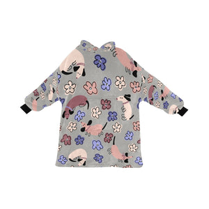 Flowery Cartoon Dachshund Blanket Hoodie for Women-Apparel-Apparel, Blankets-DarkGray-ONE SIZE-11