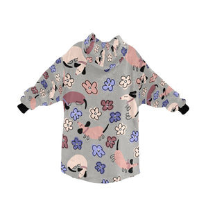 Flowery Cartoon Dachshund Blanket Hoodie for Women-Apparel-Apparel, Blankets-12