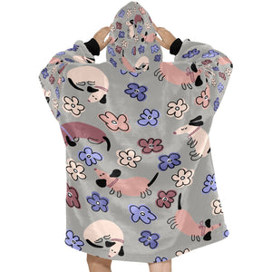 Flowery Cartoon Dachshund Blanket Hoodie for Women-Apparel-Apparel, Blankets-13