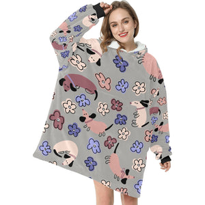 Flowery Cartoon Dachshund Blanket Hoodie for Women-Apparel-Apparel, Blankets-14