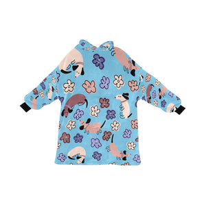 Flowery Cartoon Dachshund Blanket Hoodie for Women-Apparel-Apparel, Blankets-SkyBlue-ONE SIZE-3