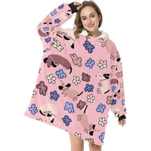 Load image into Gallery viewer, Flowery Cartoon Dachshund Blanket Hoodie for Women-Apparel-Apparel, Blankets-4