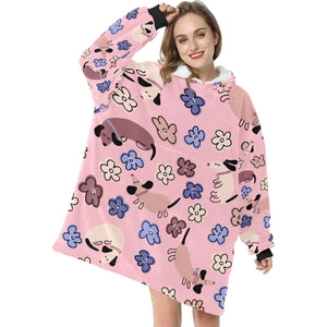 Flowery Cartoon Dachshund Blanket Hoodie for Women-Apparel-Apparel, Blankets-4