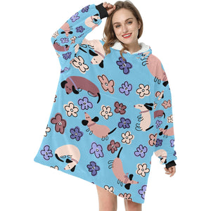 Flowery Cartoon Dachshund Blanket Hoodie for Women-Apparel-Apparel, Blankets-6