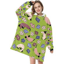 Load image into Gallery viewer, Flowery Cartoon Dachshund Blanket Hoodie for Women-Apparel-Apparel, Blankets-7