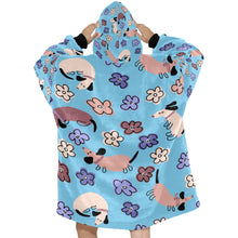 Load image into Gallery viewer, Flowery Cartoon Dachshund Blanket Hoodie for Women-Apparel-Apparel, Blankets-8