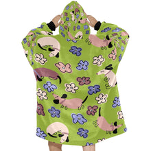 Load image into Gallery viewer, Flowery Cartoon Dachshund Blanket Hoodie for Women-Apparel-Apparel, Blankets-9