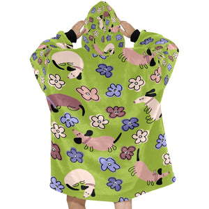 Flowery Cartoon Dachshund Blanket Hoodie for Women-Apparel-Apparel, Blankets-9