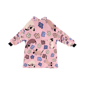 Flowery Cartoon Dachshund Blanket Hoodie for Women-Apparel-Apparel, Blankets-Pink-ONE SIZE-1