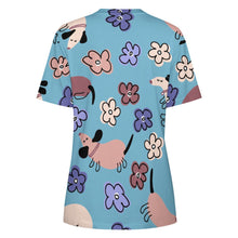 Load image into Gallery viewer, Flowery Cartoon Dachshunds All Over Print Women&#39;s Cotton T-Shirt - 4 Colors-Apparel-Apparel, Dachshund, Shirt, T Shirt-12