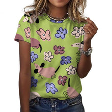 Load image into Gallery viewer, Flowery Cartoon Dachshunds All Over Print Women&#39;s Cotton T-Shirt - 4 Colors-Apparel-Apparel, Dachshund, Shirt, T Shirt-16