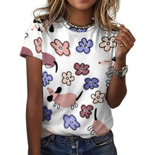 Load image into Gallery viewer, Flowery Cartoon Dachshunds All Over Print Women&#39;s Cotton T-Shirt - 4 Colors-Apparel-Apparel, Dachshund, Shirt, T Shirt-18