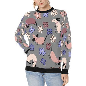 Flowery Cartoon Dachshunds Love Women's Sweatshirt-Apparel-Apparel, Dachshund, Sweatshirt-Gray-XS-8