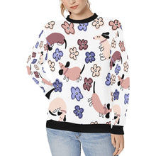 Load image into Gallery viewer, Flowery Cartoon Dachshunds Love Women&#39;s Sweatshirt-Apparel-Apparel, Dachshund, Sweatshirt-White-XS-1