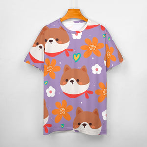 Flowery Shiba Love All Over Print Women's Cotton T-Shirt - 4 Colors-Apparel-Apparel, Shiba Inu, Shirt, T Shirt-12