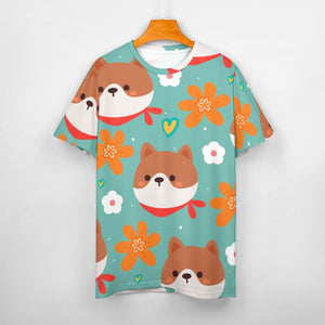 Flowery Shiba Love All Over Print Women's Cotton T-Shirt - 4 Colors-Apparel-Apparel, Shiba Inu, Shirt, T Shirt-15