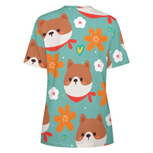 Flowery Shiba Love All Over Print Women's Cotton T-Shirt - 4 Colors-Apparel-Apparel, Shiba Inu, Shirt, T Shirt-16