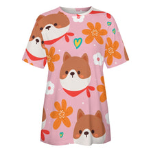 Load image into Gallery viewer, Flowery Shiba Love All Over Print Women&#39;s Cotton T-Shirt - 4 Colors-Apparel-Apparel, Shiba Inu, Shirt, T Shirt-2