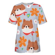 Load image into Gallery viewer, Flowery Shiba Love All Over Print Women&#39;s Cotton T-Shirt - 4 Colors-Apparel-Apparel, Shiba Inu, Shirt, T Shirt-7