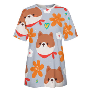 Flowery Shiba Love All Over Print Women's Cotton T-Shirt - 4 Colors-Apparel-Apparel, Shiba Inu, Shirt, T Shirt-7