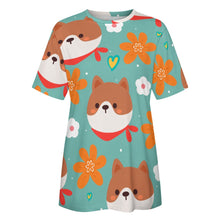 Load image into Gallery viewer, Flowery Shiba Love All Over Print Women&#39;s Cotton T-Shirt - 4 Colors-Apparel-Apparel, Shiba Inu, Shirt, T Shirt-8