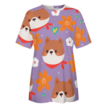 Load image into Gallery viewer, Flowery Shiba Love All Over Print Women&#39;s Cotton T-Shirt - 4 Colors-Apparel-Apparel, Shiba Inu, Shirt, T Shirt-9